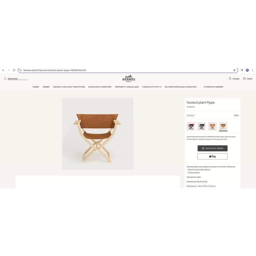 Fauteuil Pliant « Pippa » Cuir Et Bois de HERMES | Biron 