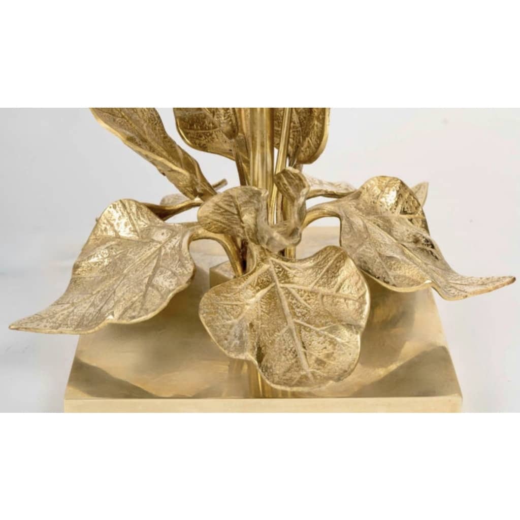 1970 Lampe à poser florale en bronze de la Maison Charles Pegay | Biron 