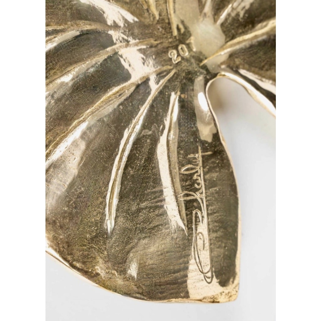 1970 Feuille en bronze doré dessinée par Christiane Charles Maison Charles | Biron 