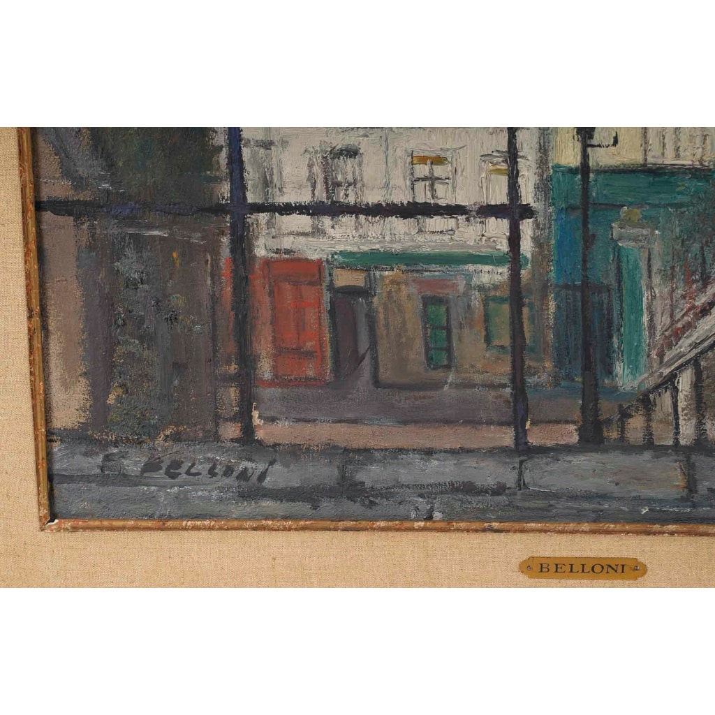 Serge Belloni (1925-2005) L’escalier de la rue du Calvaire à Montmartre huile sur toile vers 1953 | Biron 