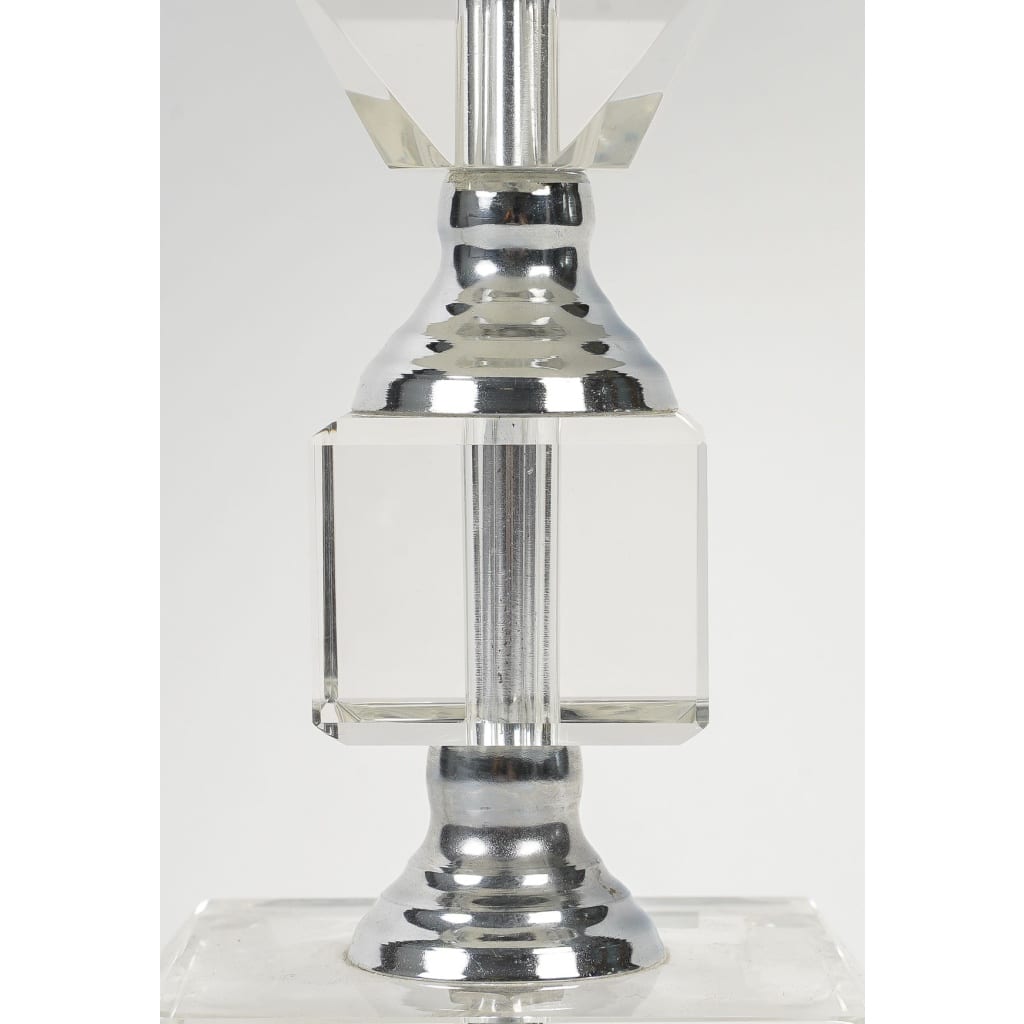Paire De Lampes Vintage En Cristal Taillé Et Métal Chromé – Style Art Déco XXᵉ – Bon État | Biron 