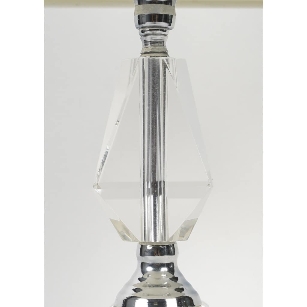 Paire De Lampes Vintage En Cristal Taillé Et Métal Chromé – Style Art Déco XXᵉ – Bon État | Biron 