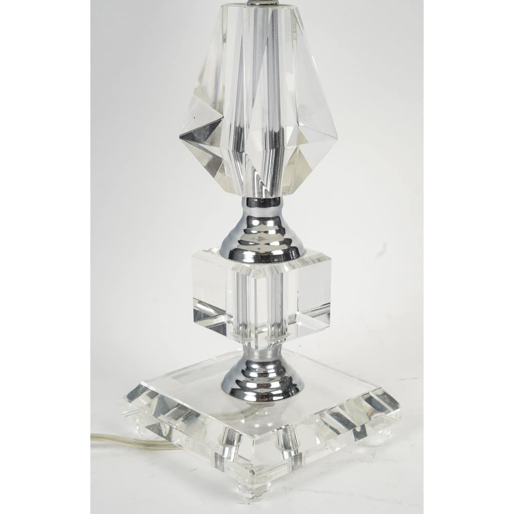 Paire De Lampes Vintage En Cristal Taillé Et Métal Chromé – Style Art Déco XXᵉ – Bon État | Biron 