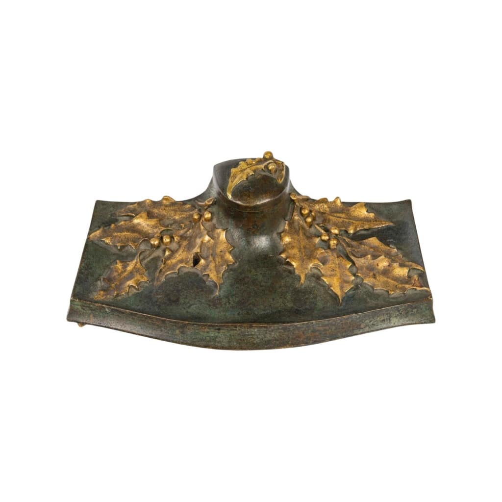 Encrier en bronze patiné et doré d’époque Art Nouveau, 1900. | Biron 