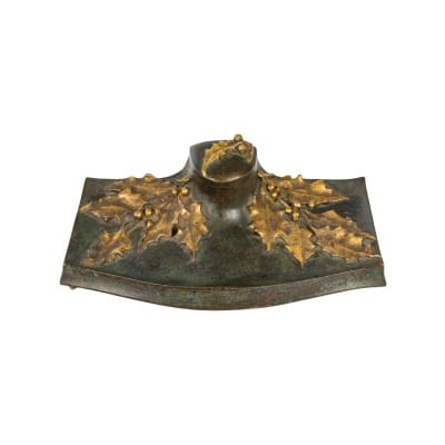 Encrier en bronze patiné et doré d’époque Art Nouveau, 1900.