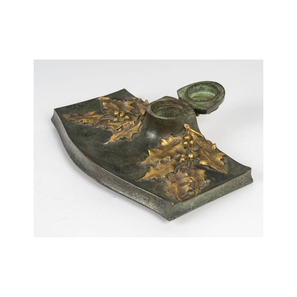 Encrier en bronze patiné et doré d’époque Art Nouveau, 1900. | Biron 