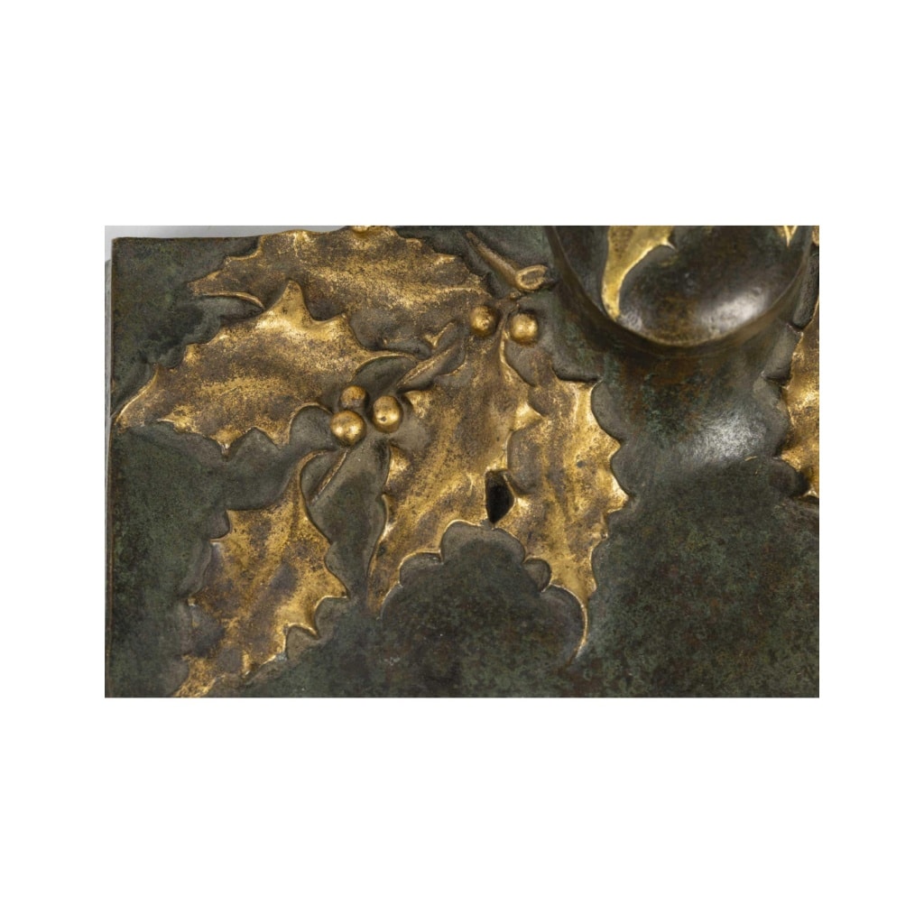 Encrier en bronze patiné et doré d’époque Art Nouveau, 1900. | Biron 