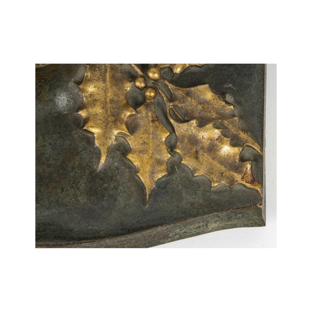 Encrier en bronze patiné et doré d’époque Art Nouveau, 1900. | Biron 