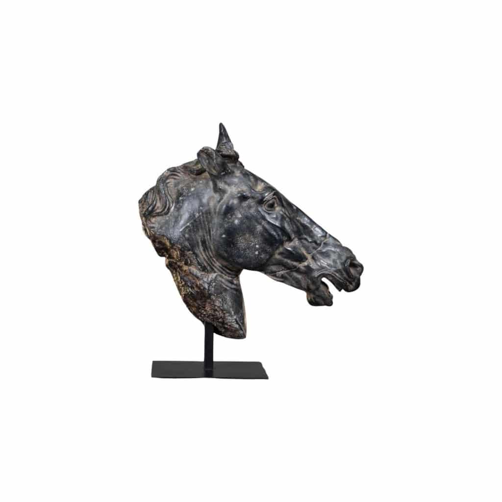 Grande sculpture d’une tête de cheval noir | Biron 