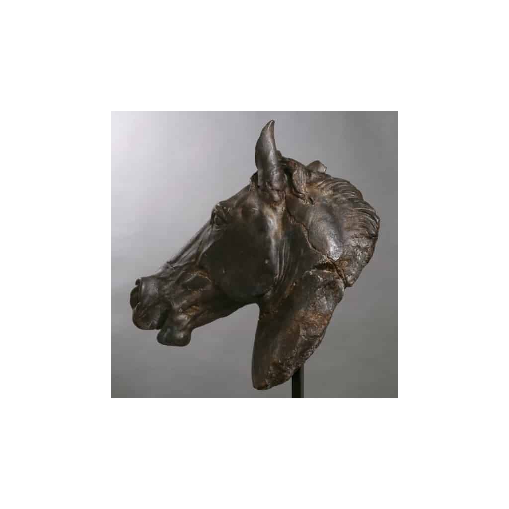 Grande sculpture d’une tête de cheval noir | Biron 