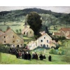 HERVE Jules Peinture Française 20è Langres Procession à Brevoines Huile sur Toile Signée Certificat D’authenticité | Biron 