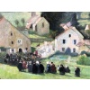 HERVE Jules Peinture Française 20è Langres Procession à Brevoines Huile sur Toile Signée Certificat D’authenticité | Biron 