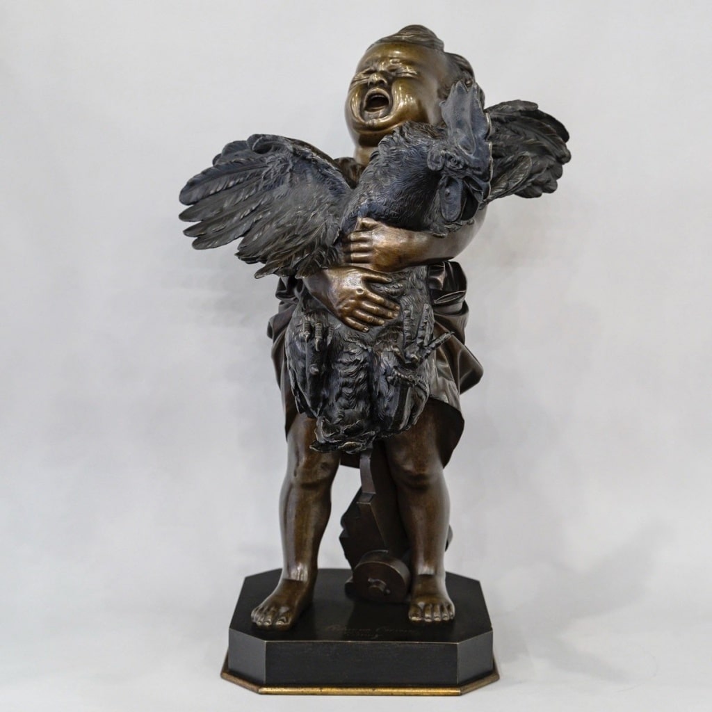 Sculpture – L’ Enfant Au Coq , Adriano Cecioni (1838-1886) – Bronze | Biron 