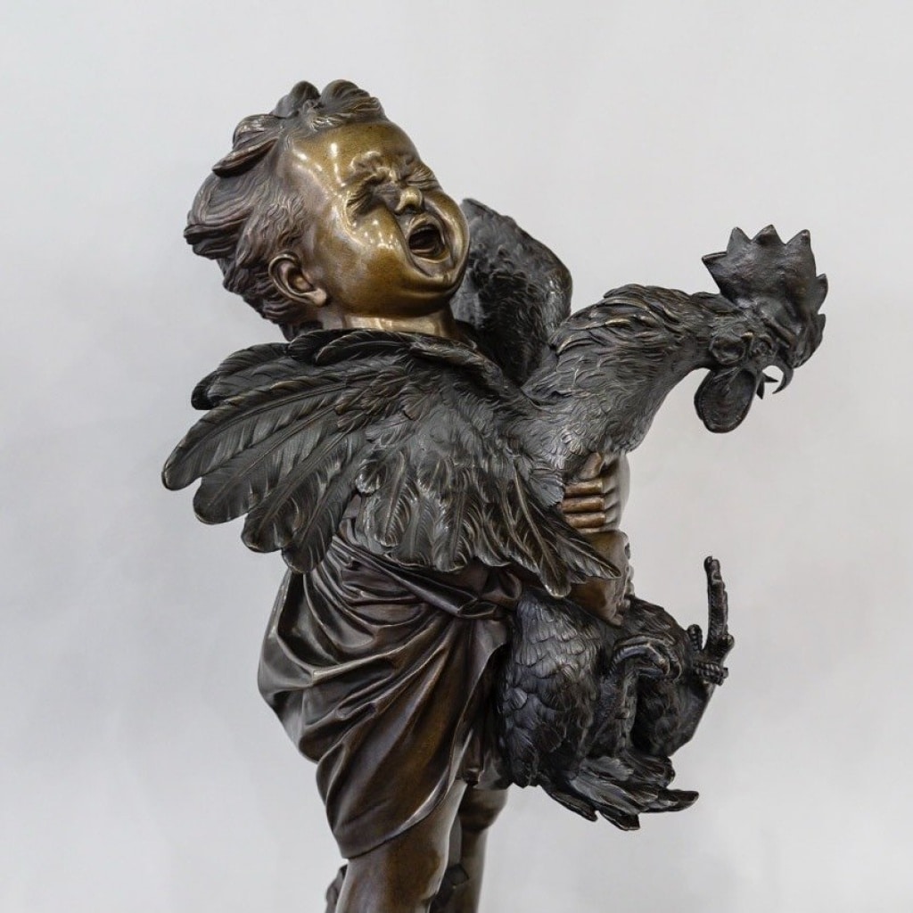 Sculpture – L’ Enfant Au Coq , Adriano Cecioni (1838-1886) – Bronze | Biron 