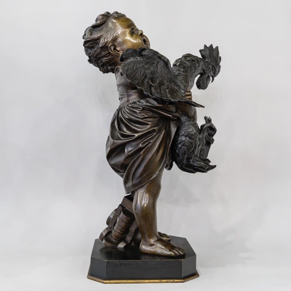 Sculpture – L’ Enfant Au Coq , Adriano Cecioni (1838-1886) – Bronze | Biron 