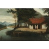 École Flamande du XVIIIème siècle, Huile sur Bois, La Maison au bord de la Rivière | Biron 