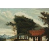 École Flamande du XVIIIème siècle, Huile sur Bois, La Maison au bord de la Rivière | Biron 