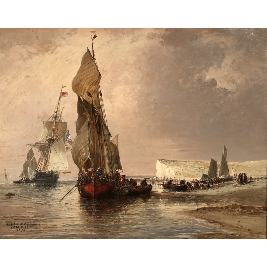 NOEL Jules Le Tréport en 1870 Huile sur toile signée située et datée Certificat d’authenticité | Biron 