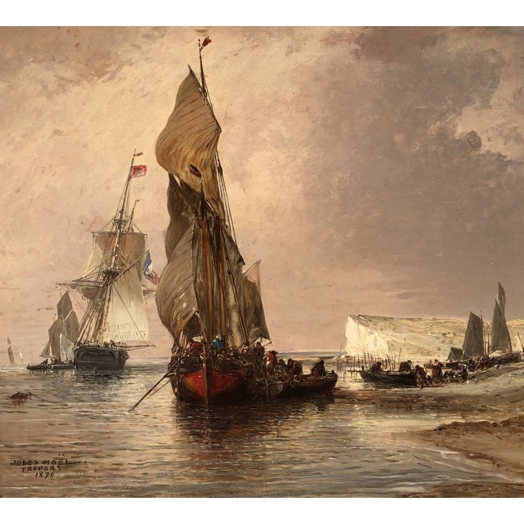 NOEL Jules Le Tréport en 1870 Huile sur toile signée située et datée Certificat d’authenticité | Biron 