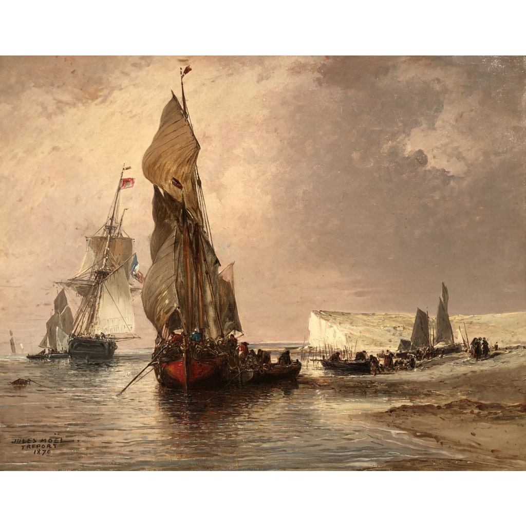 NOEL Jules Le Tréport en 1870 Huile sur toile signée située et datée Certificat d’authenticité | Biron 