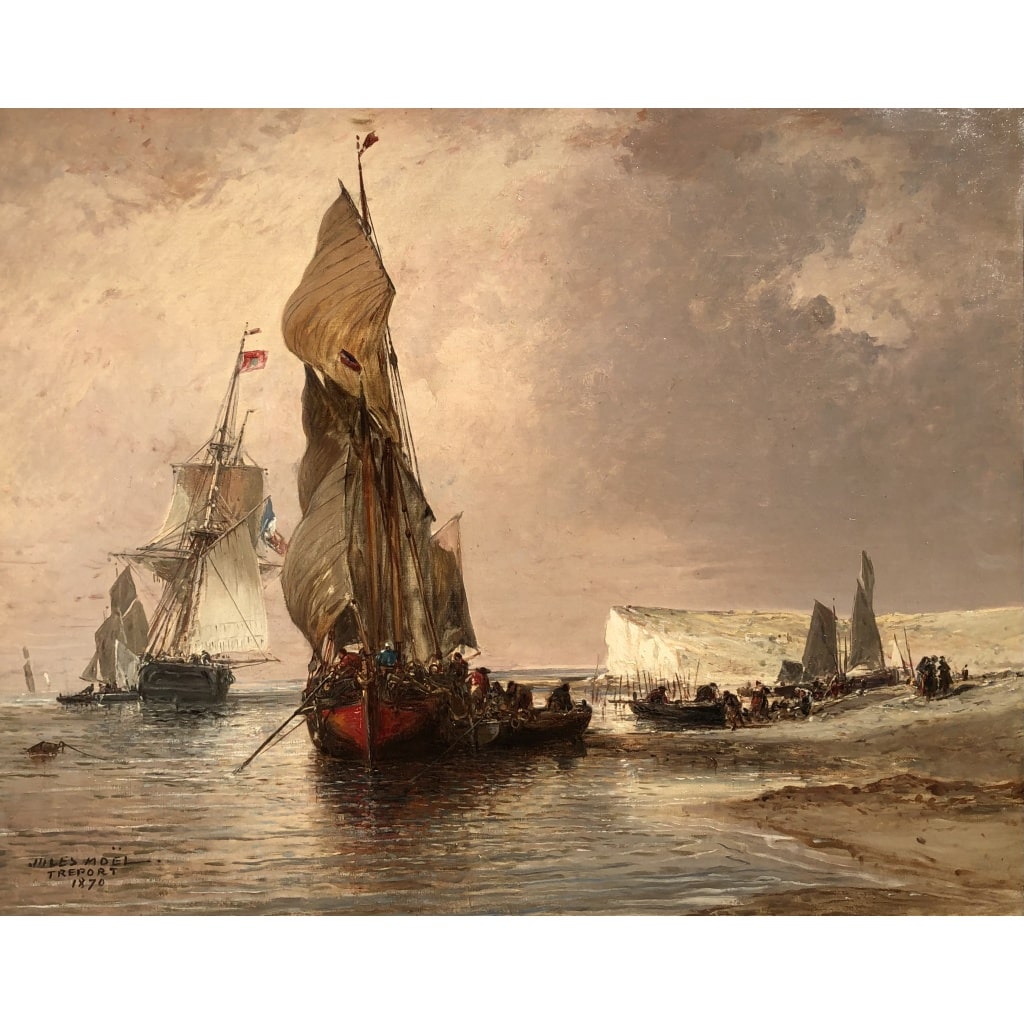 NOEL Jules Le Tréport en 1870 Huile sur toile signée située et datée Certificat d’authenticité | Biron 