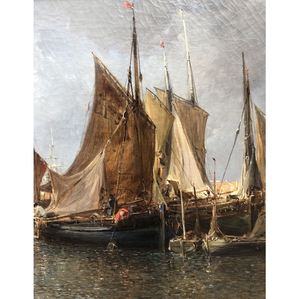 NOEL Jules Tableau Français Ancien 19è Port En Normandie Huile Sur Toile Signée Et Datée Certificat d’authenticité | Biron 