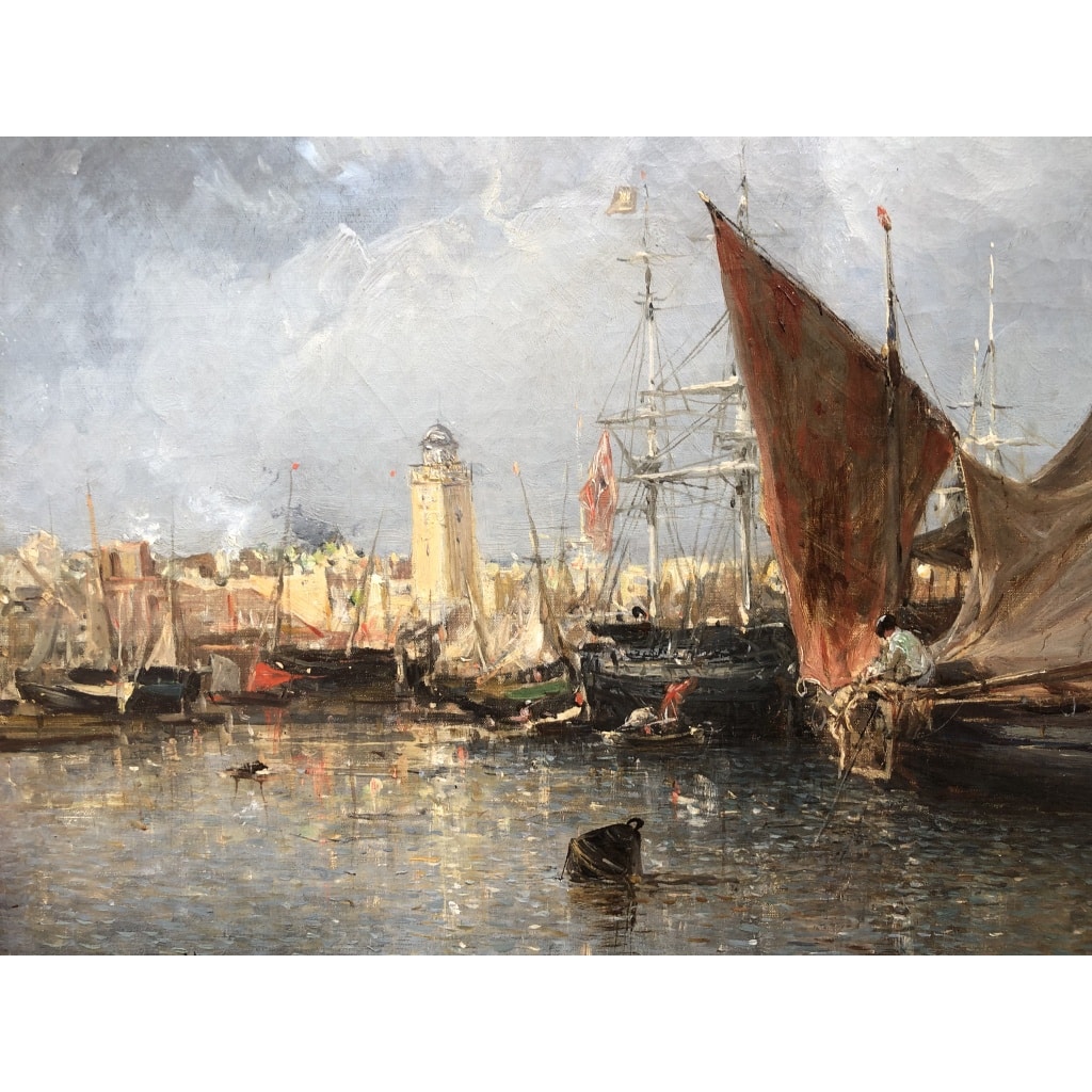 NOEL Jules Tableau Français Ancien 19è Port En Normandie Huile Sur Toile Signée Et Datée Certificat d’authenticité | Biron 