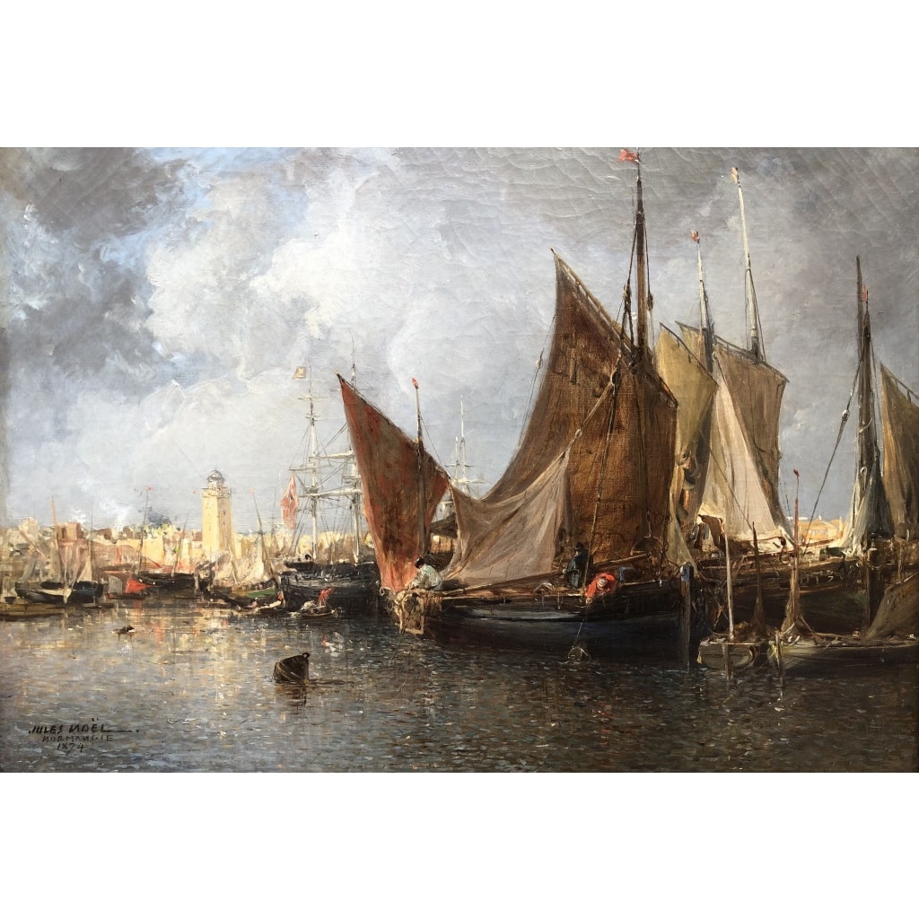 NOEL Jules Tableau Français Ancien 19è Port En Normandie Huile Sur Toile Signée Et Datée Certificat d’authenticité | Biron 