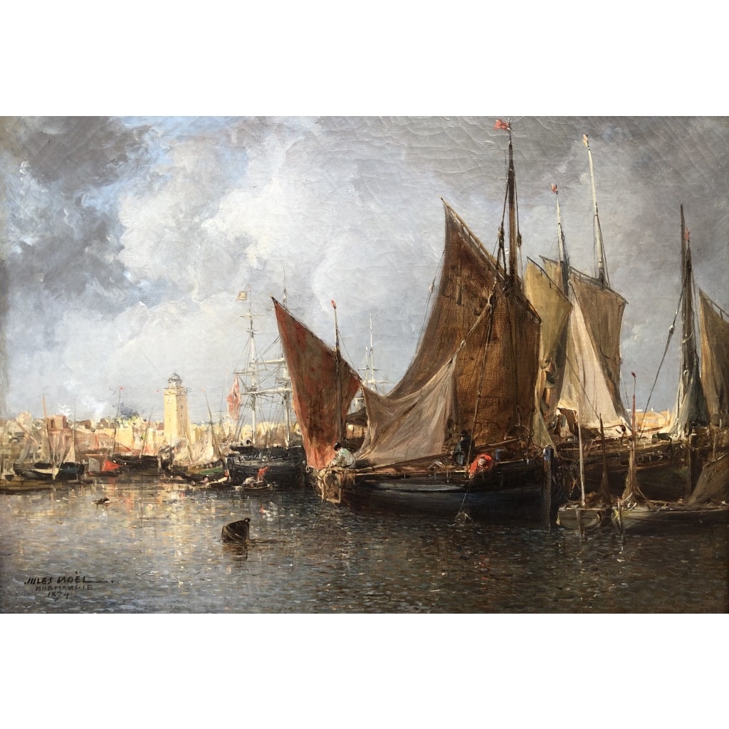 NOEL Jules Tableau Français Ancien 19è Port En Normandie Huile Sur Toile Signée Et Datée Certificat d’authenticité | Biron 