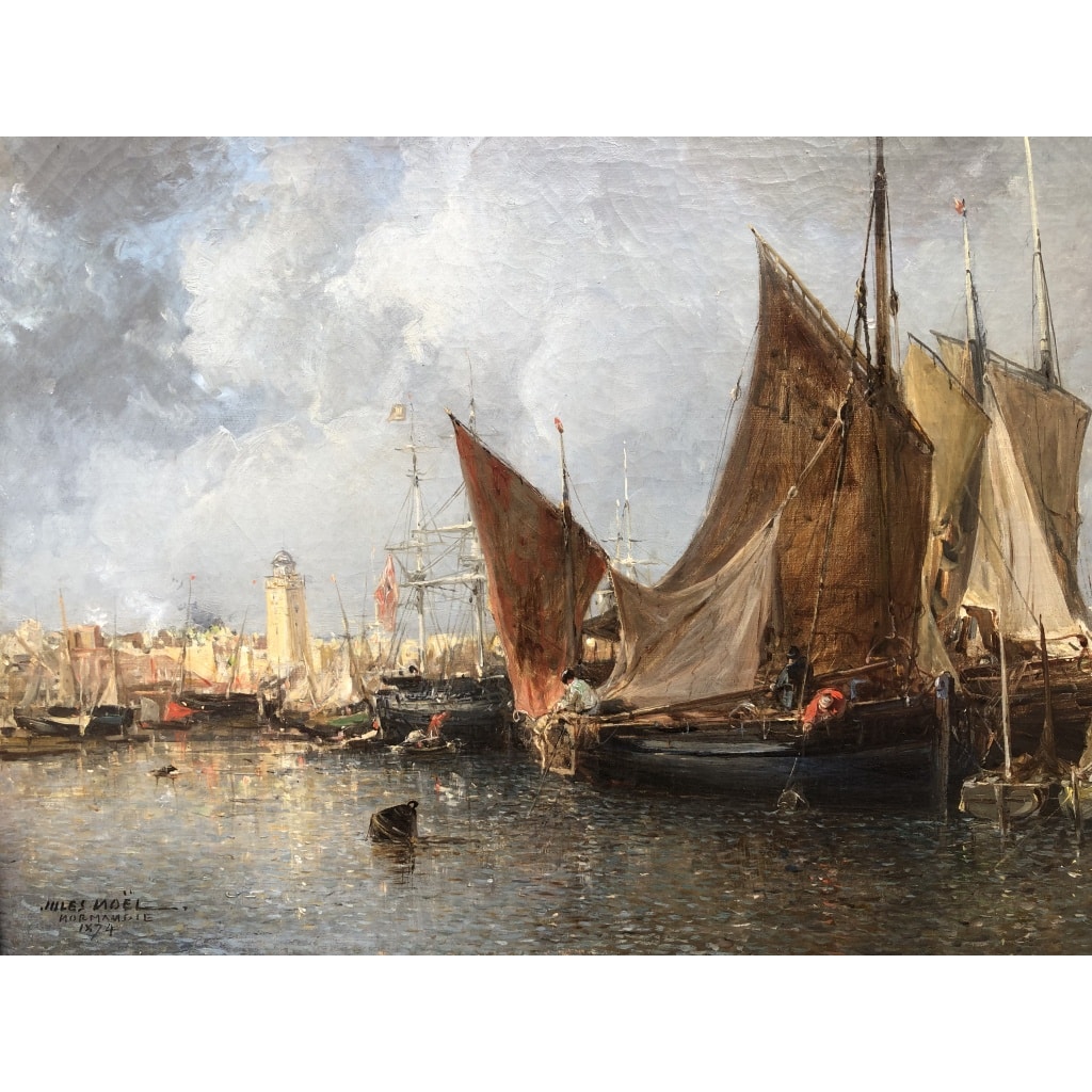 NOEL Jules Tableau Français Ancien 19è Port En Normandie Huile Sur Toile Signée Et Datée Certificat d’authenticité | Biron 
