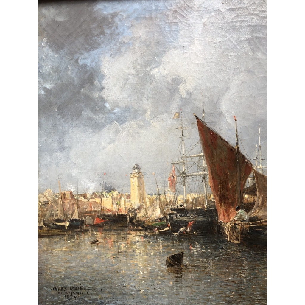 NOEL Jules Tableau Français Ancien 19è Port En Normandie Huile Sur Toile Signée Et Datée Certificat d’authenticité | Biron 