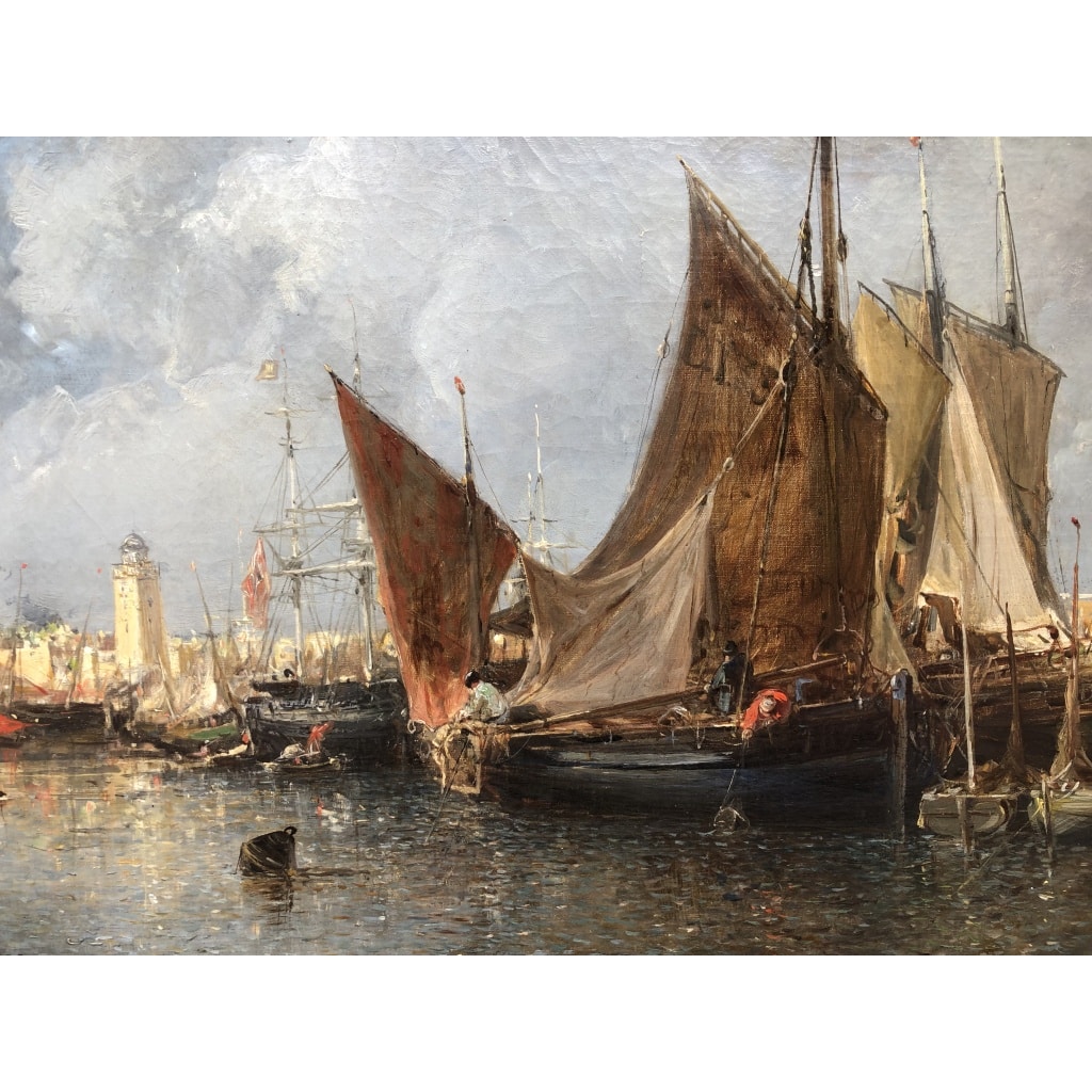 NOEL Jules Tableau Français Ancien 19è Port En Normandie Huile Sur Toile Signée Et Datée Certificat d’authenticité | Biron 