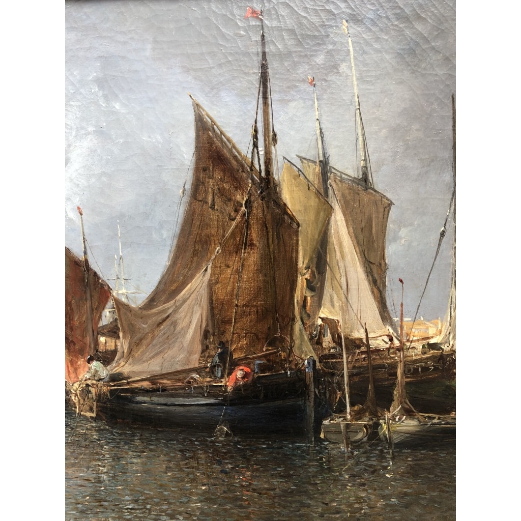 NOEL Jules Tableau Français Ancien 19è Port En Normandie Huile Sur Toile Signée Et Datée Certificat d’authenticité | Biron 