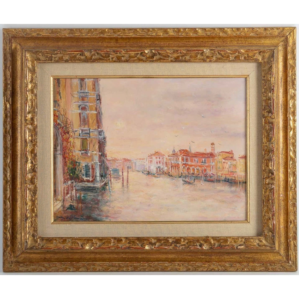 Serge Belloni (1925-2005) – L’Aube sur la Maison Rose sur le Grand Canal huile sur panneau vers 1970 | Biron 