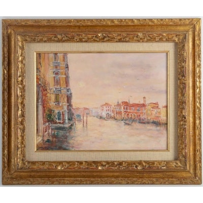 Serge Belloni (1925-2005) - L’Aube sur la Maison Rose sur le Grand Canal huile sur panneau vers 1970