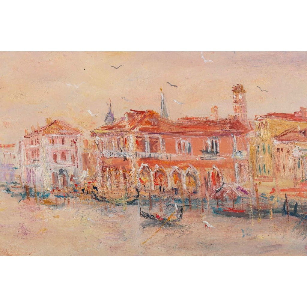 Serge Belloni (1925-2005) – L’Aube sur la Maison Rose sur le Grand Canal huile sur panneau vers 1970 | Biron 