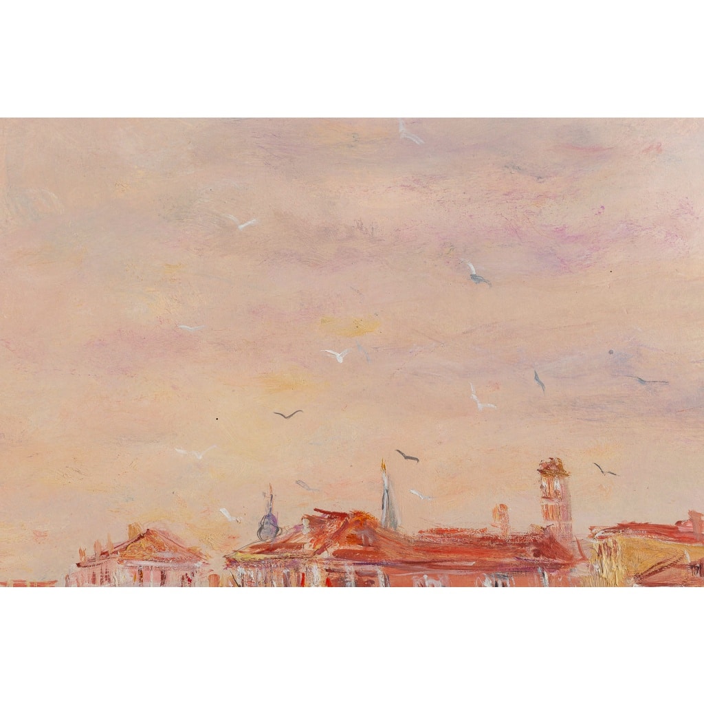 Serge Belloni (1925-2005) – L’Aube sur la Maison Rose sur le Grand Canal huile sur panneau vers 1970 | Biron 