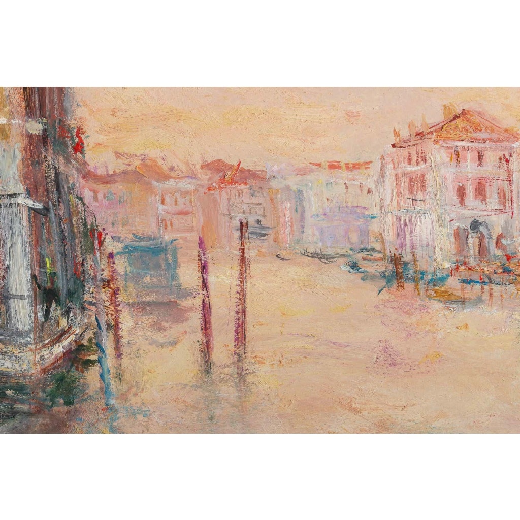 Serge Belloni (1925-2005) – L’Aube sur la Maison Rose sur le Grand Canal huile sur panneau vers 1970 | Biron 