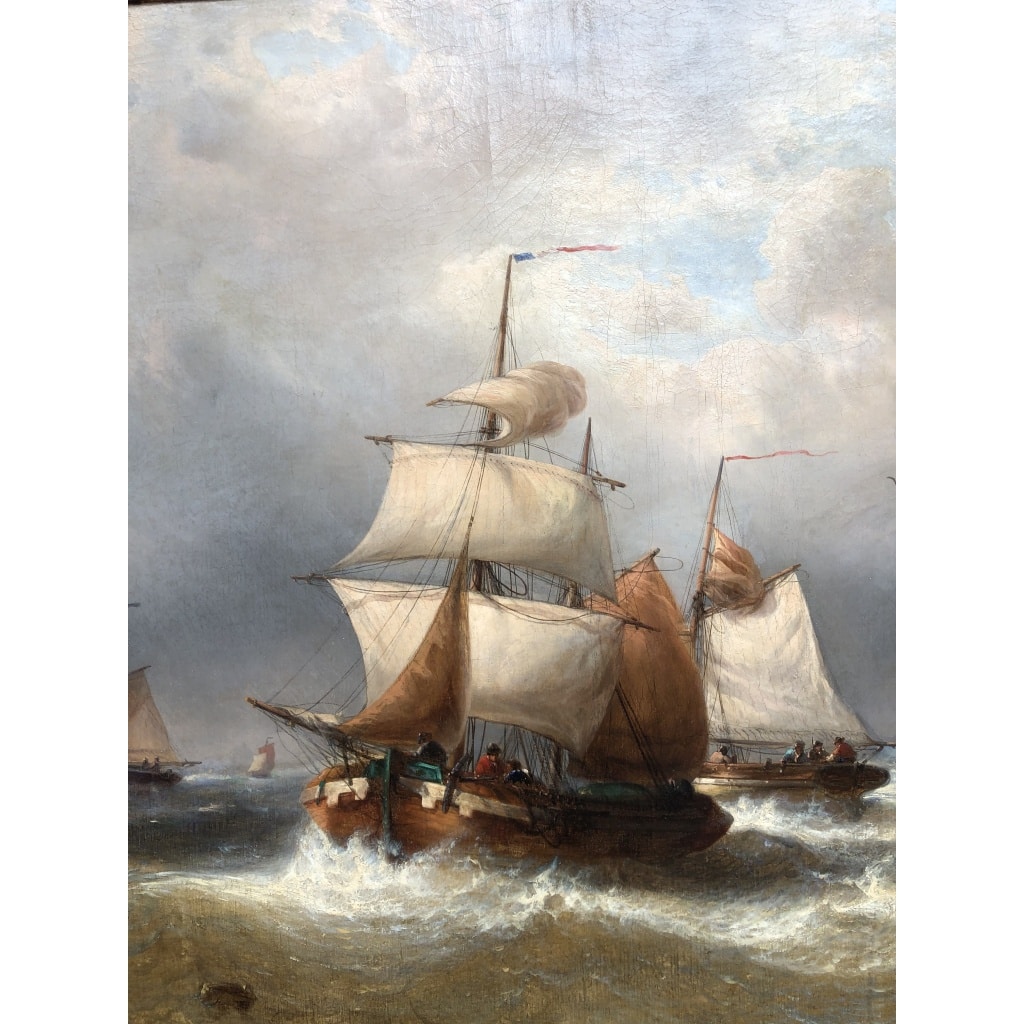 MUSIN François Ecole Belge 19è Marine Navires Quittant Le Port Huile sur Toile Signée Certificat d’authenticité | Biron 