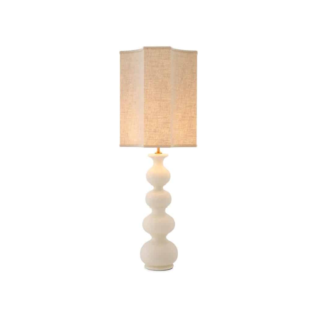 Paire de lampes de table en céramique blanche craquelée et laiton patiné. | Biron 