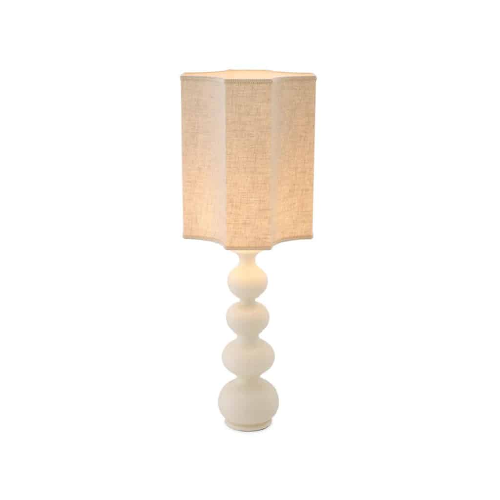Paire de lampes de table en céramique blanche craquelée et laiton patiné. | Biron 