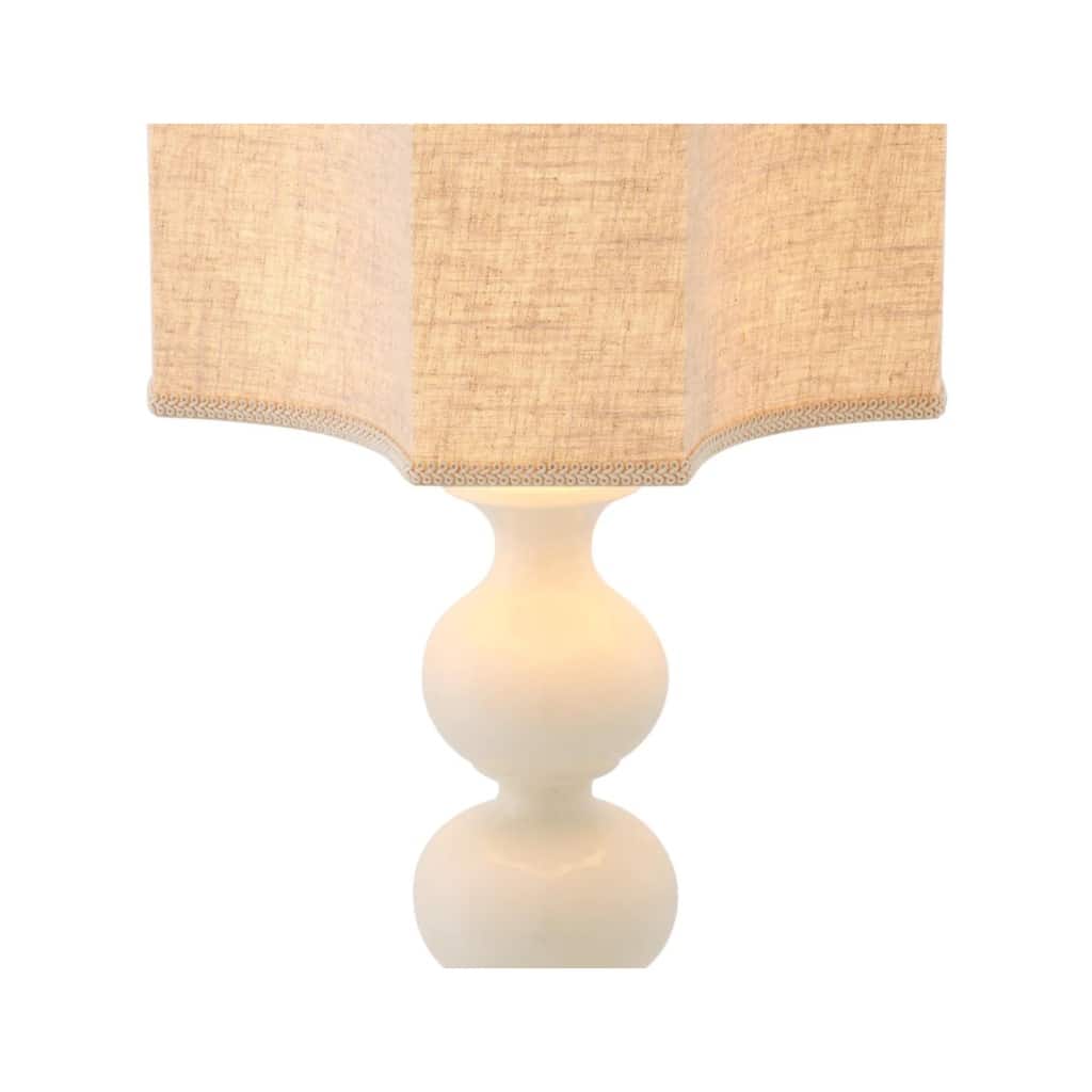 Paire de lampes de table en céramique blanche craquelée et laiton patiné. | Biron 