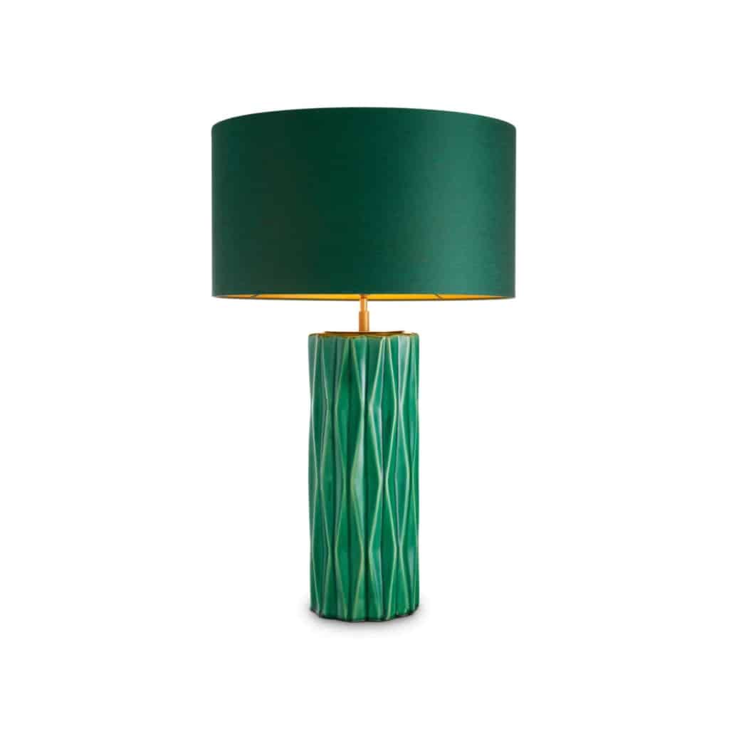 Paire de lampes de table en céramique verte craquelée et finition laiton patiné. | Biron 