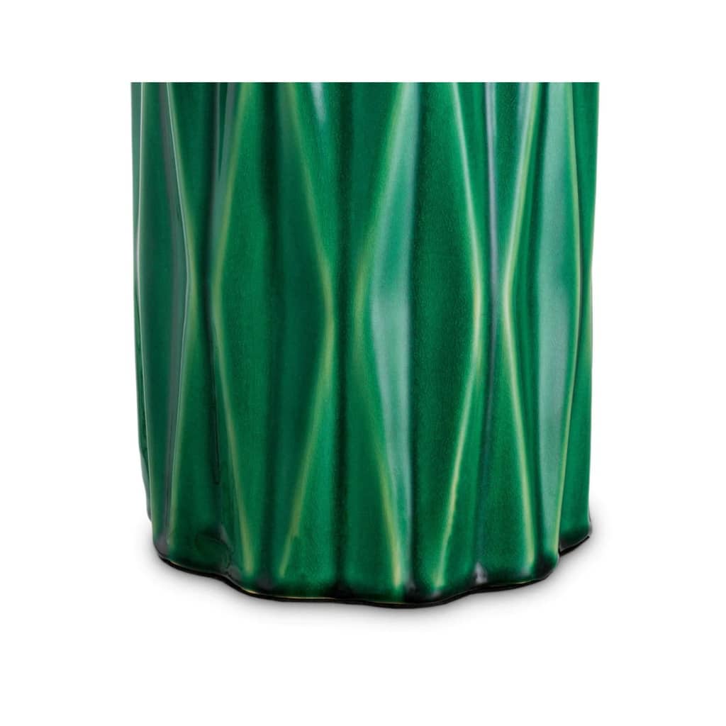 Paire de lampes de table en céramique verte craquelée et finition laiton patiné. | Biron 