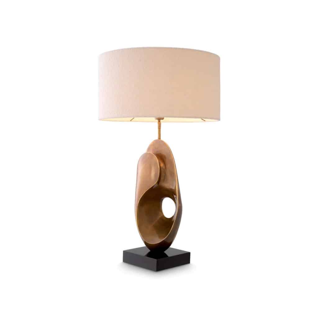 Paire de lampes de table en laiton patiné et base en granit noir. | Biron 