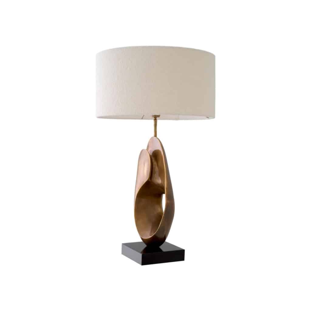 Paire de lampes de table en laiton patiné et base en granit noir. | Biron 