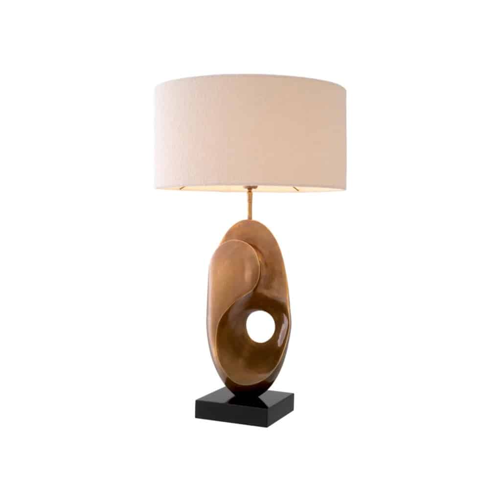 Paire de lampes de table en laiton patiné et base en granit noir. | Biron 