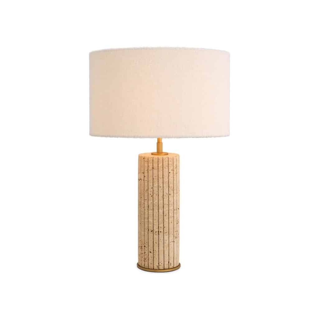 Paire de lampes de table en travertin et laiton patiné. | Biron 