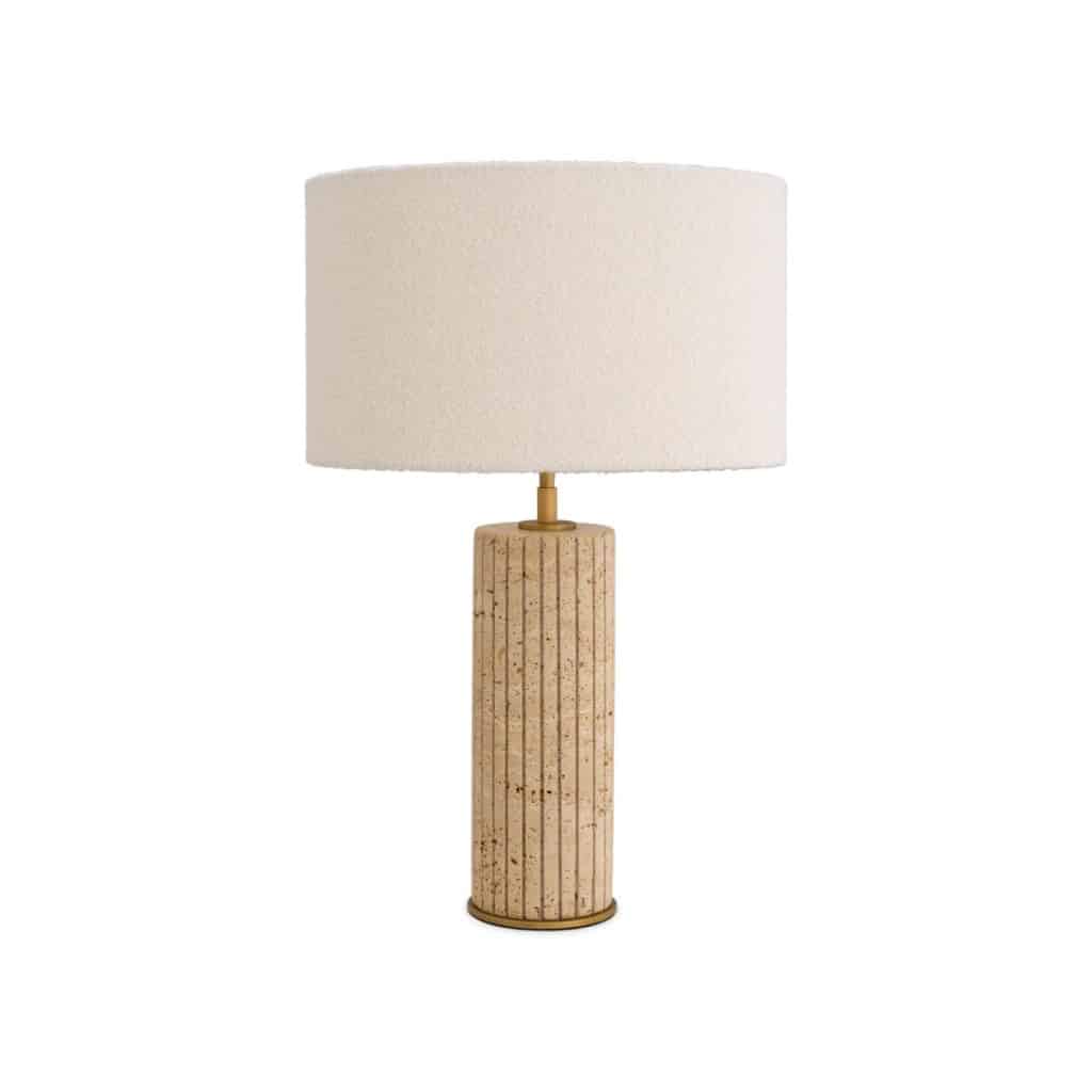Paire de lampes de table en travertin et laiton patiné. | Biron 