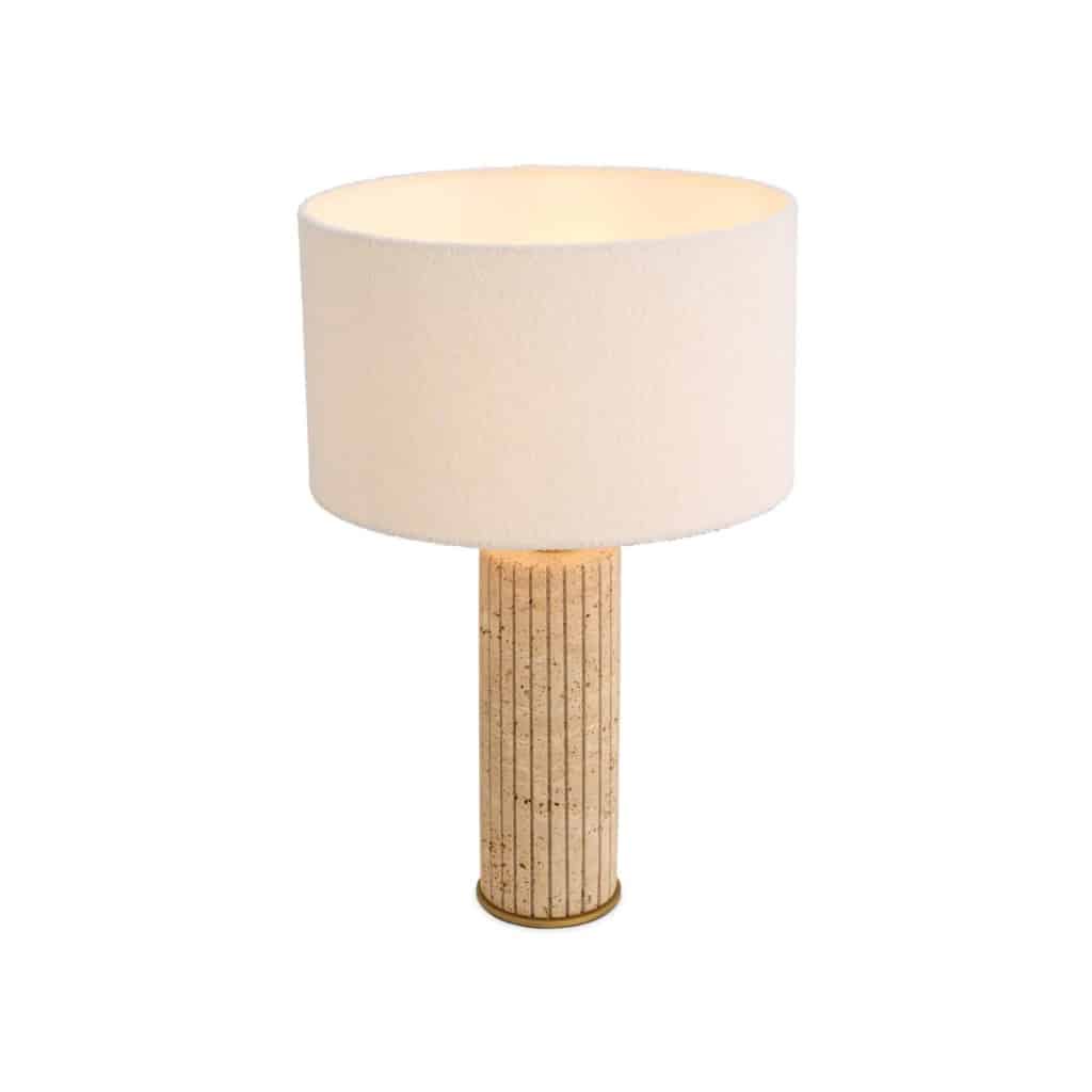 Paire de lampes de table en travertin et laiton patiné. | Biron 